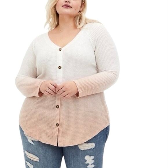 Torrid Sweaters - Torrid Waffle V-Neck Button-Front Long Sleeve Top - 2X